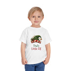 Boy wearing the Dad's Little Elf Toddler T-Shirt