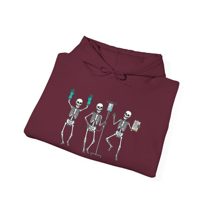 Dancing skeleton nurse hoodie, folded detail