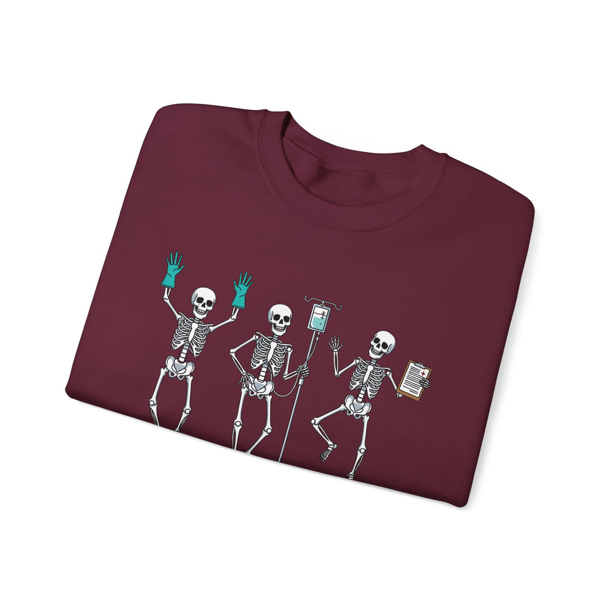 Dancing skeleton nurse sweatshirt, folded detail