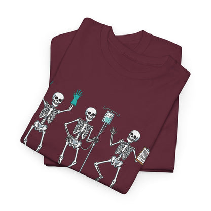 Dancing skeleton nurse t-shirt, folded detail