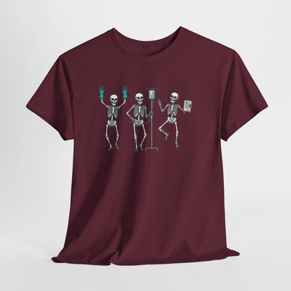 Dancing skeleton nurse t-shirt, flat lay