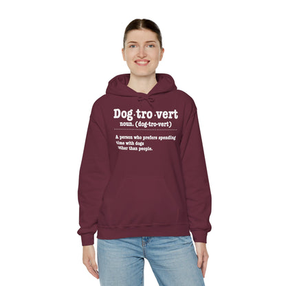 Woman wearing the Dogtrovert definition hoodie, front view