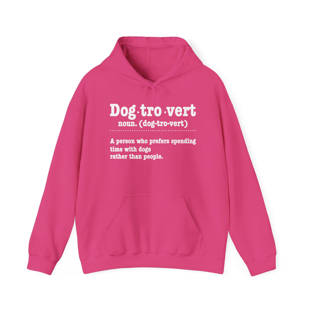 Heliconia Dogtrovert definition hoodie with white dictionary print, front view
