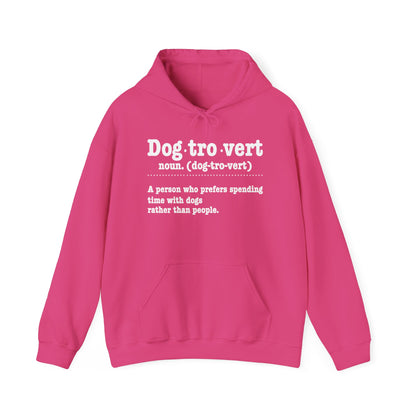 Heliconia Dogtrovert definition hoodie with white dictionary print, front view