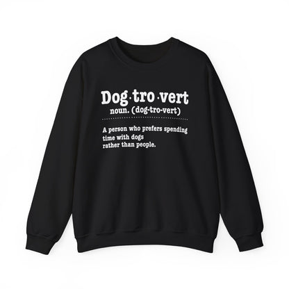 Black Dogtrovert definition sweatshirt with white dictionary print, front view