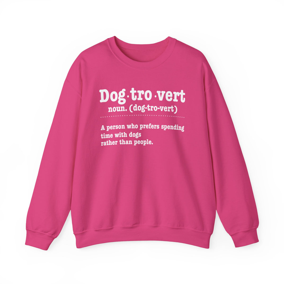 Heliconia Dogtrovert definition sweatshirt with white dictionary print, front view