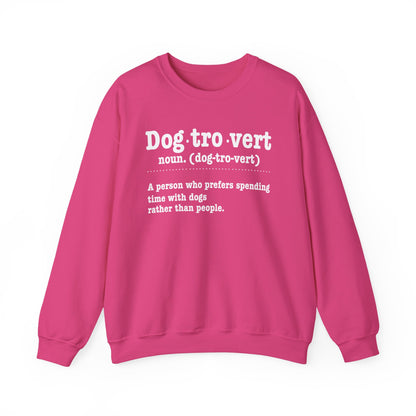 Heliconia Dogtrovert definition sweatshirt with white dictionary print, front view