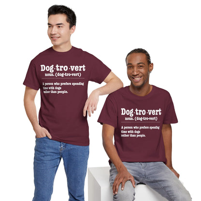 Two women wearing the Dogtrovert definition t-shirt