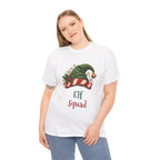 Woman wearing the Elf Squad T-Shirt, smiling