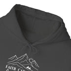 Model wearing the military green Faith Can Move Mountains Hoodie