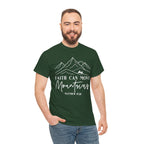 Model wearing the military green Faith Can Move Mountains T-Shirt