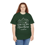 Model wearing the military green Faith Can Move Mountains T-Shirt