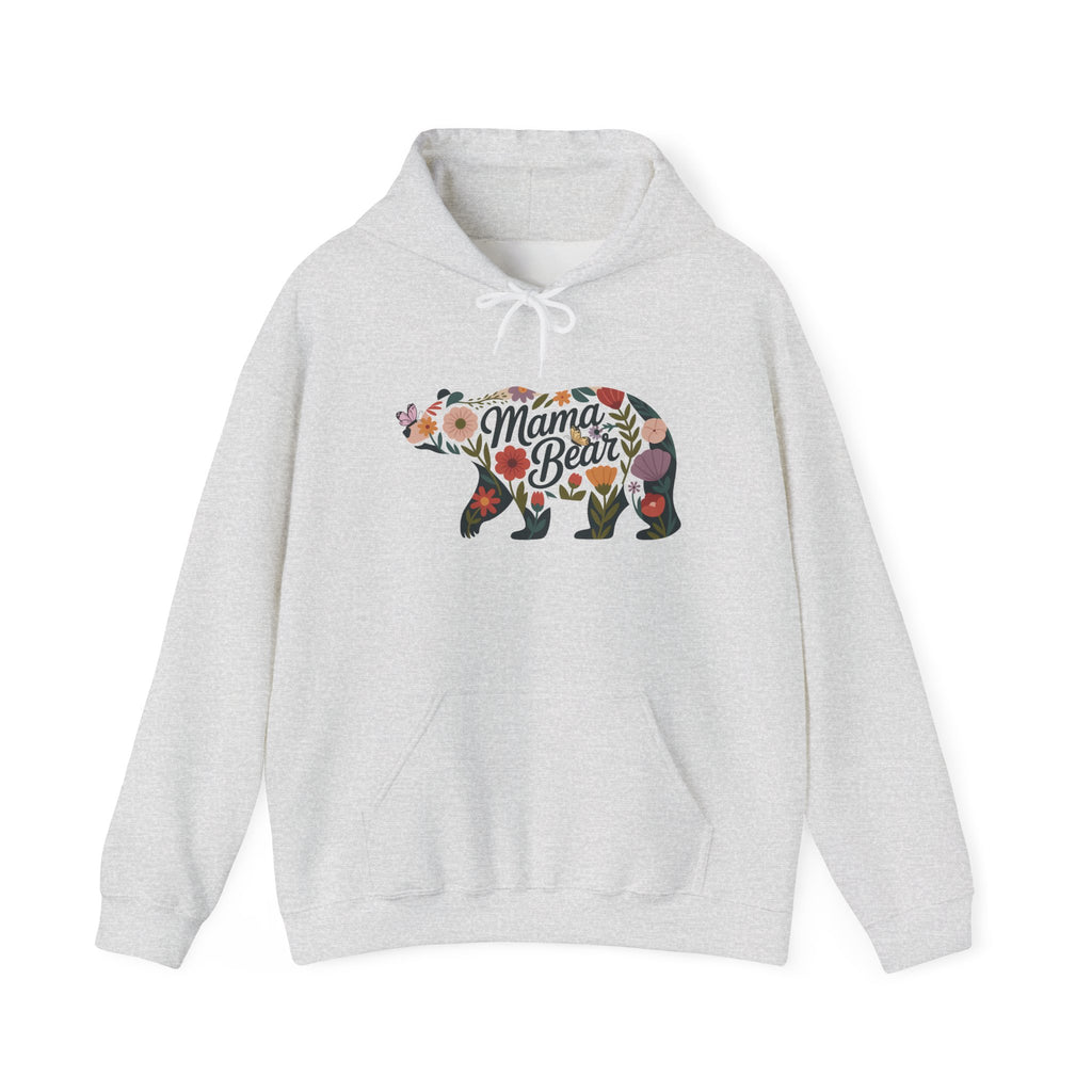 Ash Floral Mama Bear hoodie with wildflower bear print, front view