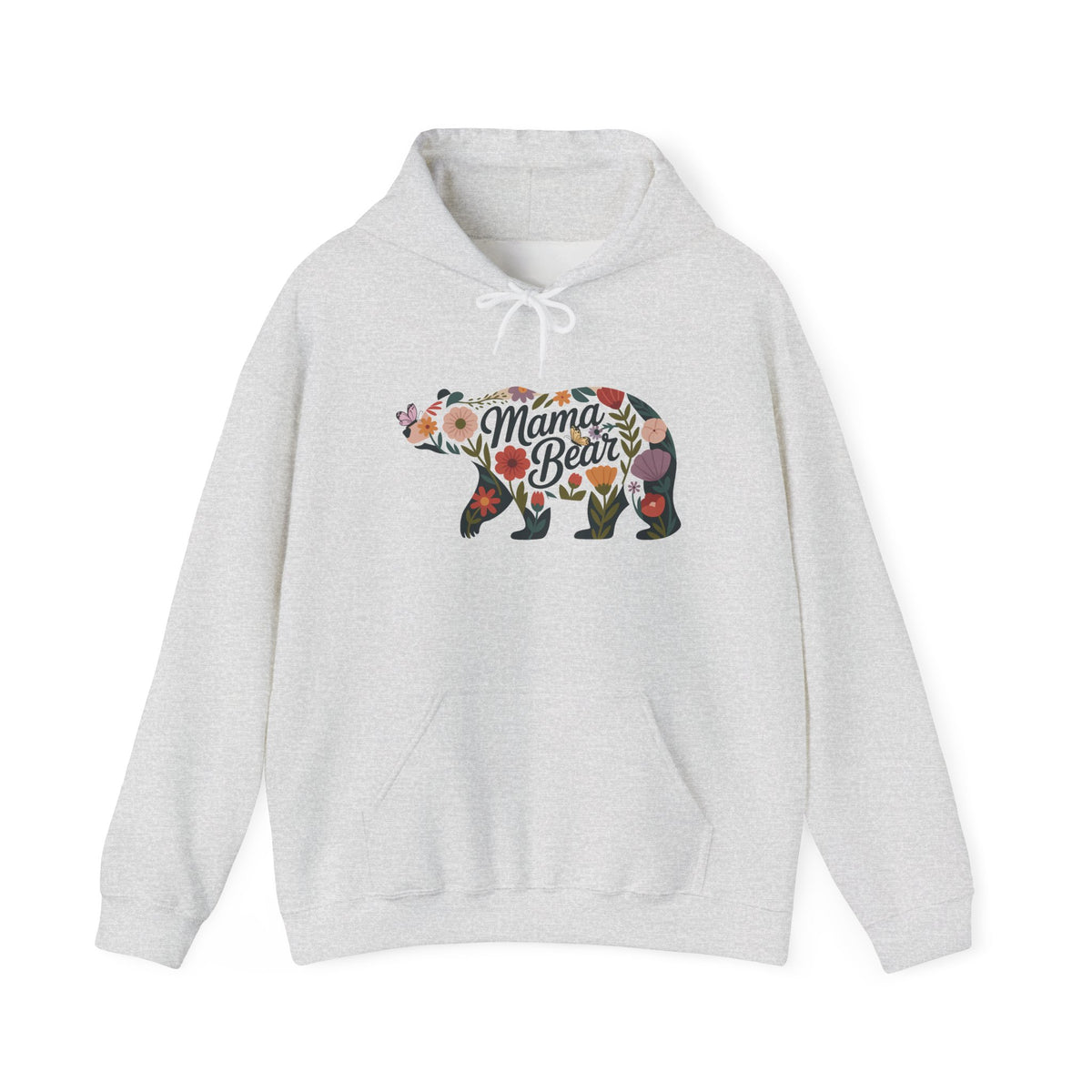 Ash Floral Mama Bear hoodie with wildflower bear print, front view
