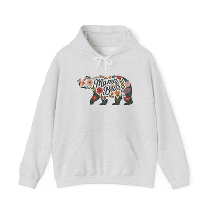 Ash Floral Mama Bear hoodie with wildflower bear print, front view