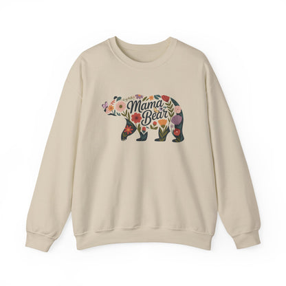 Sand Floral Mama Bear sweatshirt with wildflower bear print, front view