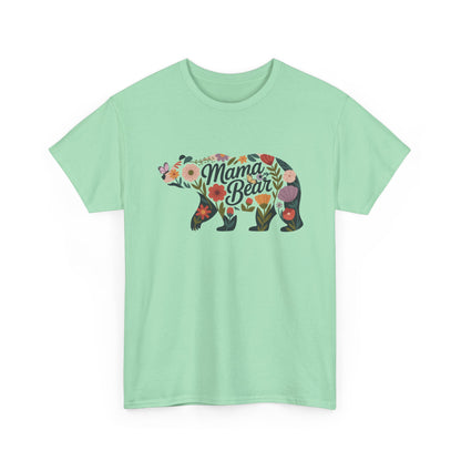 Mint Green Floral Mama Bear t-shirt with wildflower bear print, front view