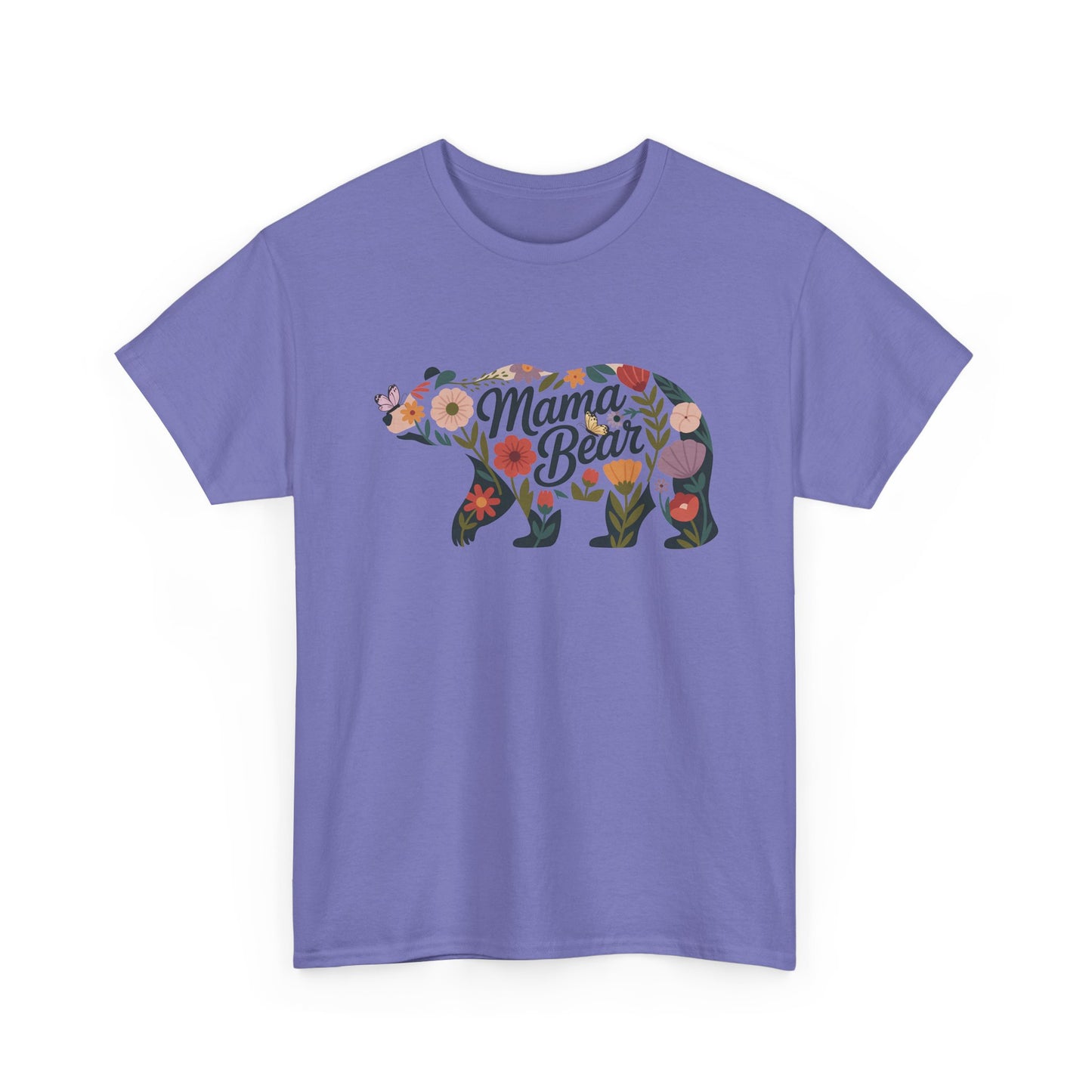 Violet Floral Mama Bear t-shirt with wildflower bear print, front view