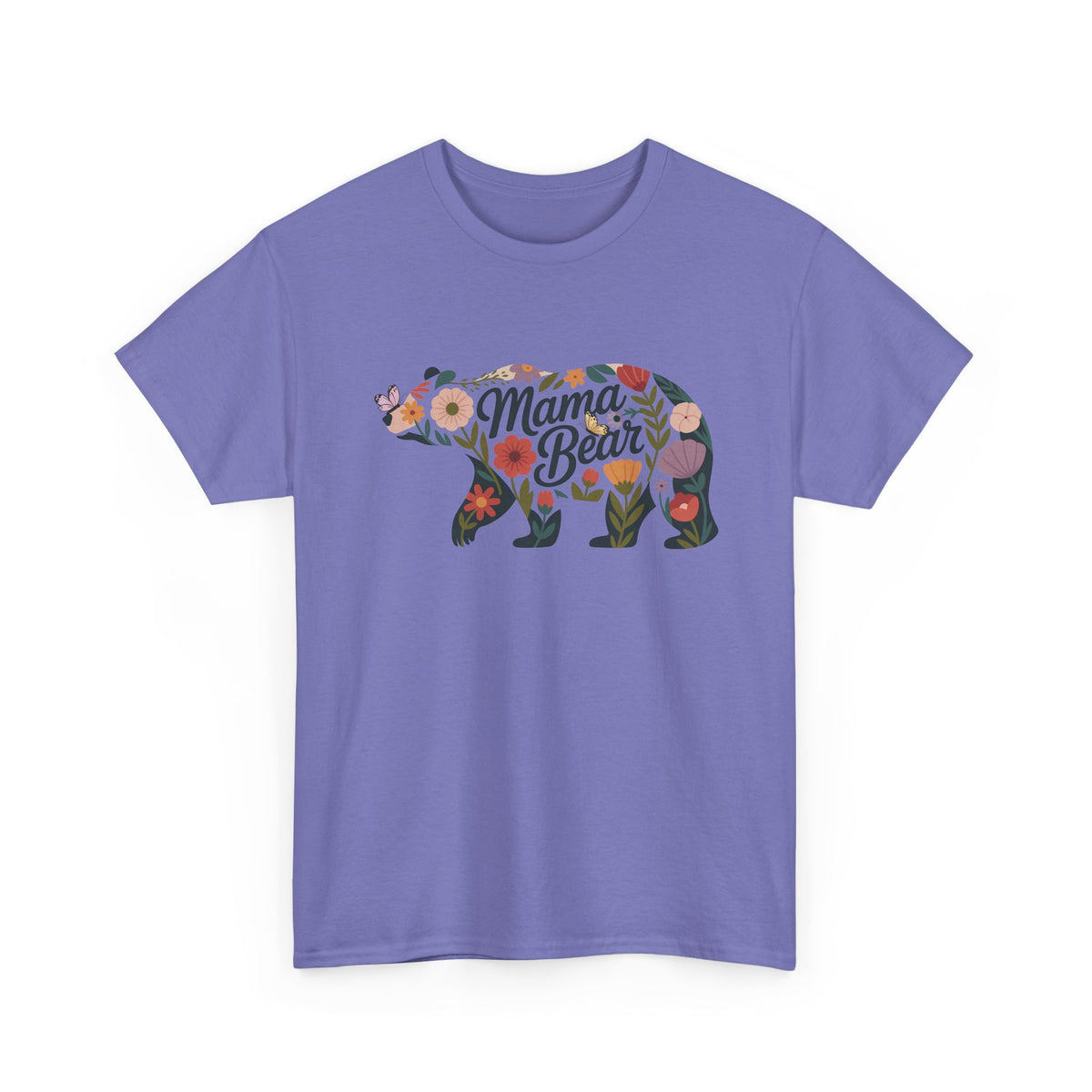 Violet Floral Mama Bear t-shirt with wildflower bear print, front view