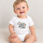 Baby wearing the Floral Mini Bear baby bodysuit