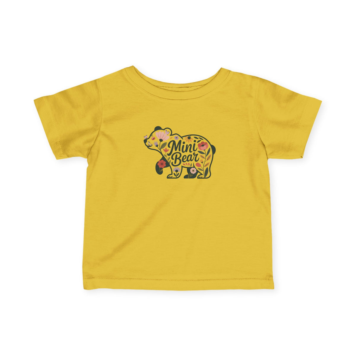 Butter Floral Mini Bear baby t-shirt with wildflower bear print, front view