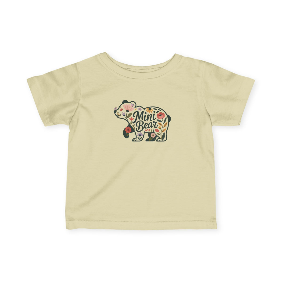 Natural Floral Mini Bear baby t-shirt with wildflower bear print, front view
