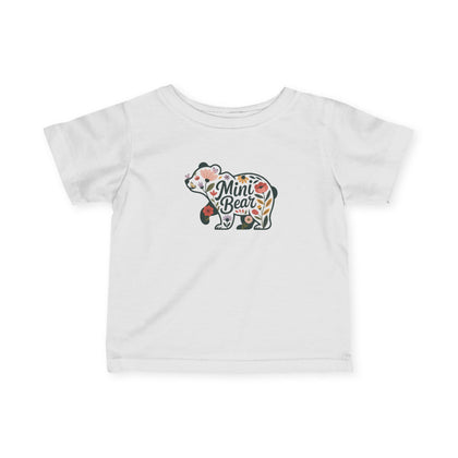 White Floral Mini Bear baby t-shirt with wildflower bear print, front view