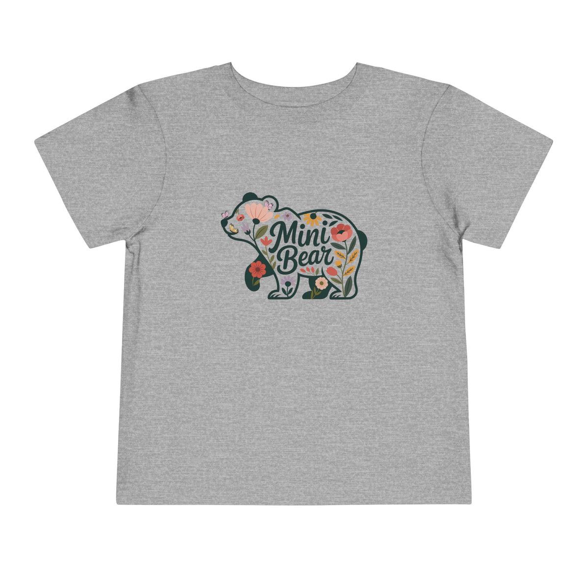 Athletic Heather Floral Mini Bear toddler t-shirt with wildflower bear print, front view