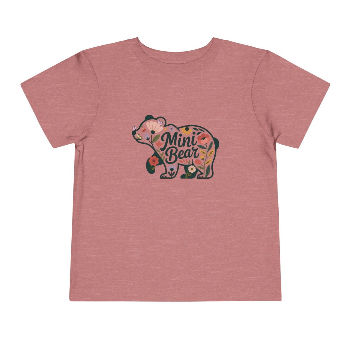 Heather Mauve Floral Mini Bear toddler t-shirt with wildflower bear print, front view