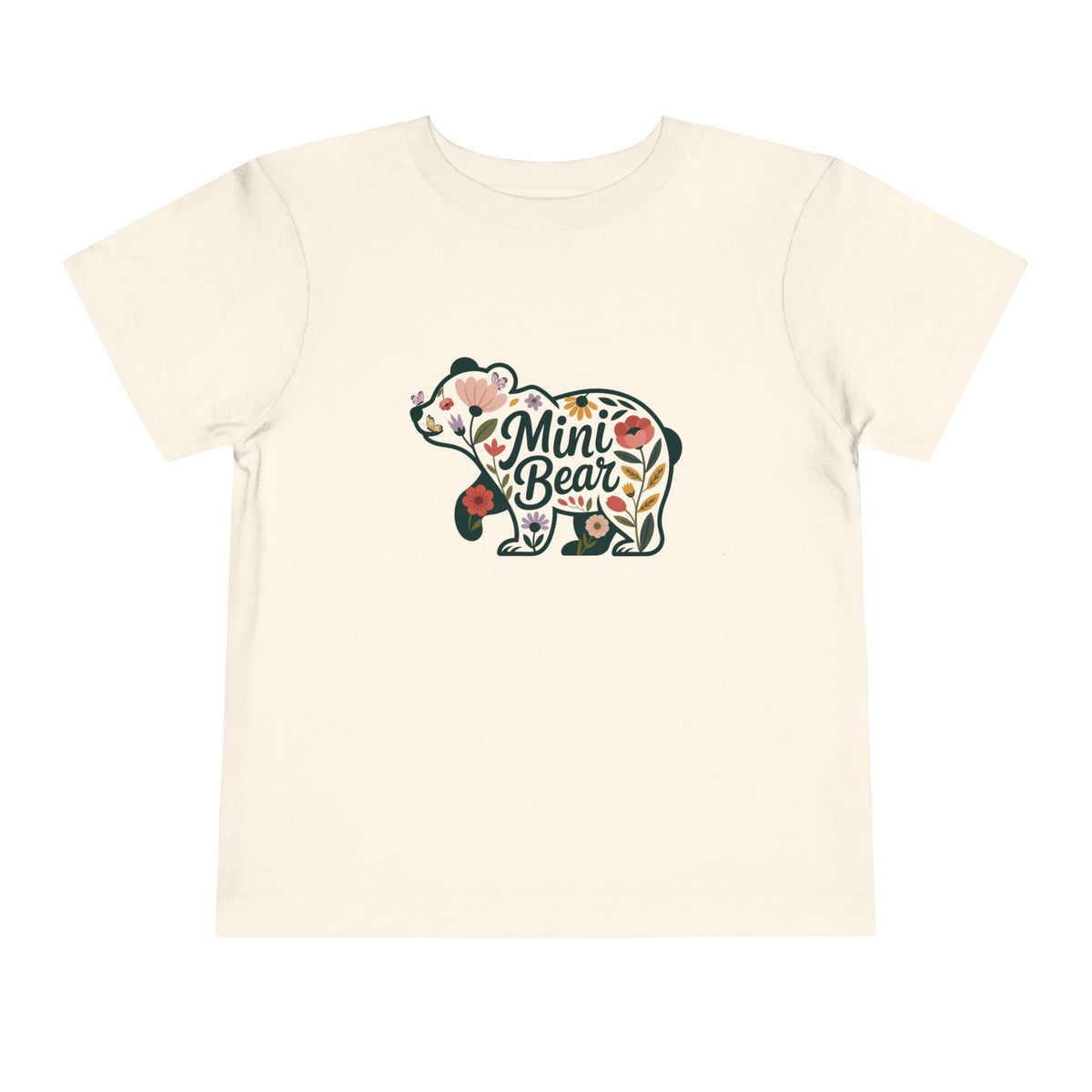 Natural Floral Mini Bear toddler t-shirt with wildflower bear print, front view