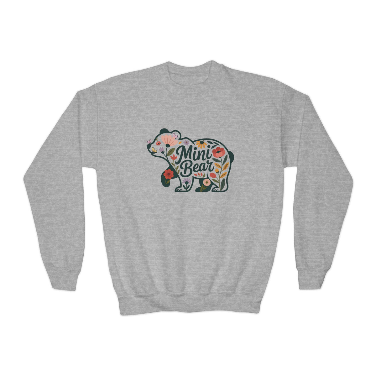 Sport Grey Floral Mini Bear Youth Sweatshirt, front view