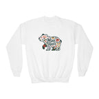 White Floral Mini Bear Youth Sweatshirt, front view
