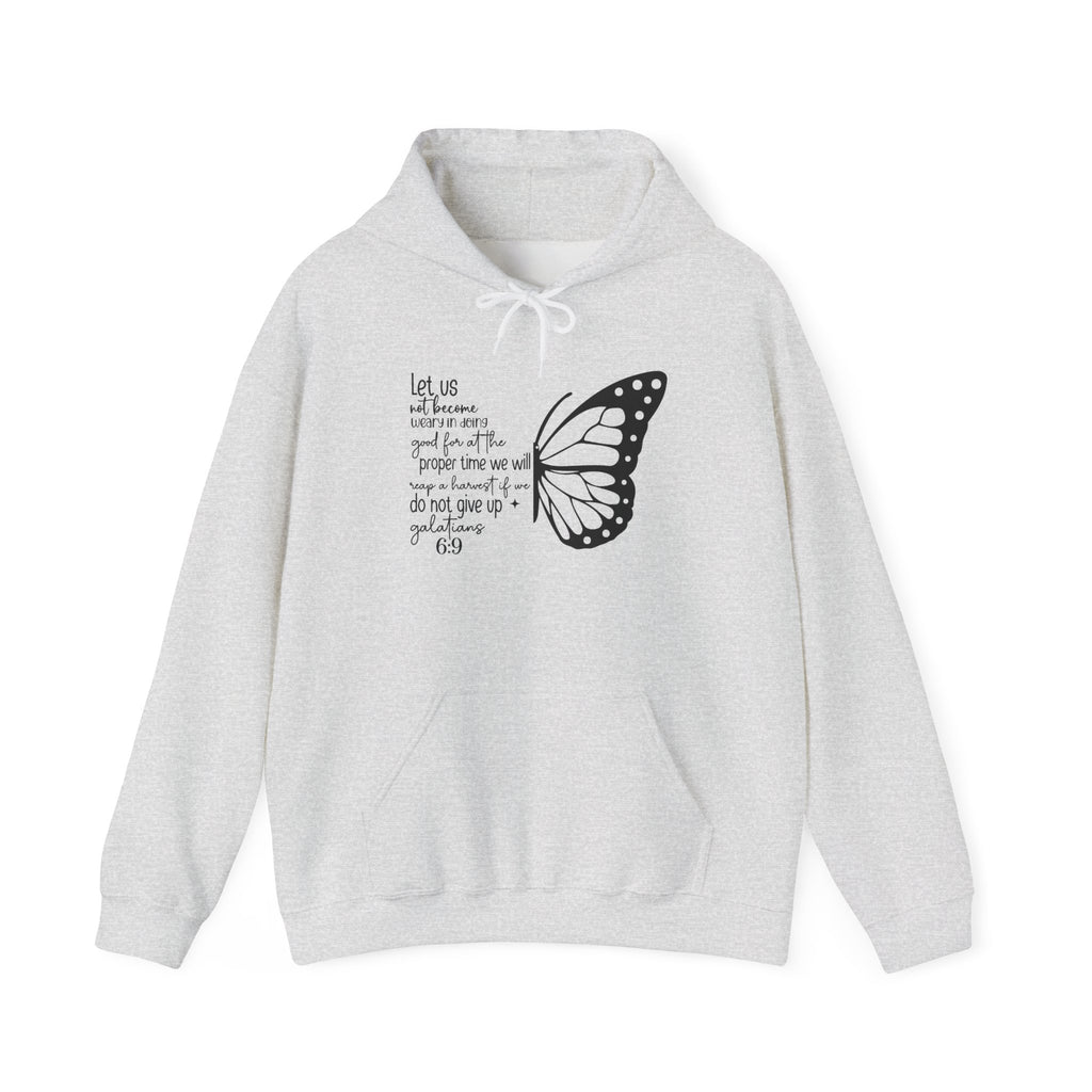 Ash Galatians 6:9 Do Not Give Up butterfly hoodie, front view