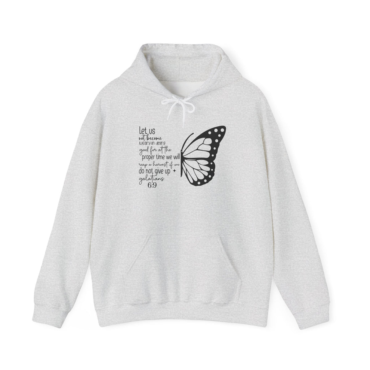 Ash Galatians 6:9 Do Not Give Up butterfly hoodie, front view