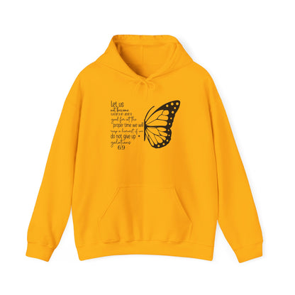 Gold Galatians 6:9 Do Not Give Up butterfly hoodie, front view