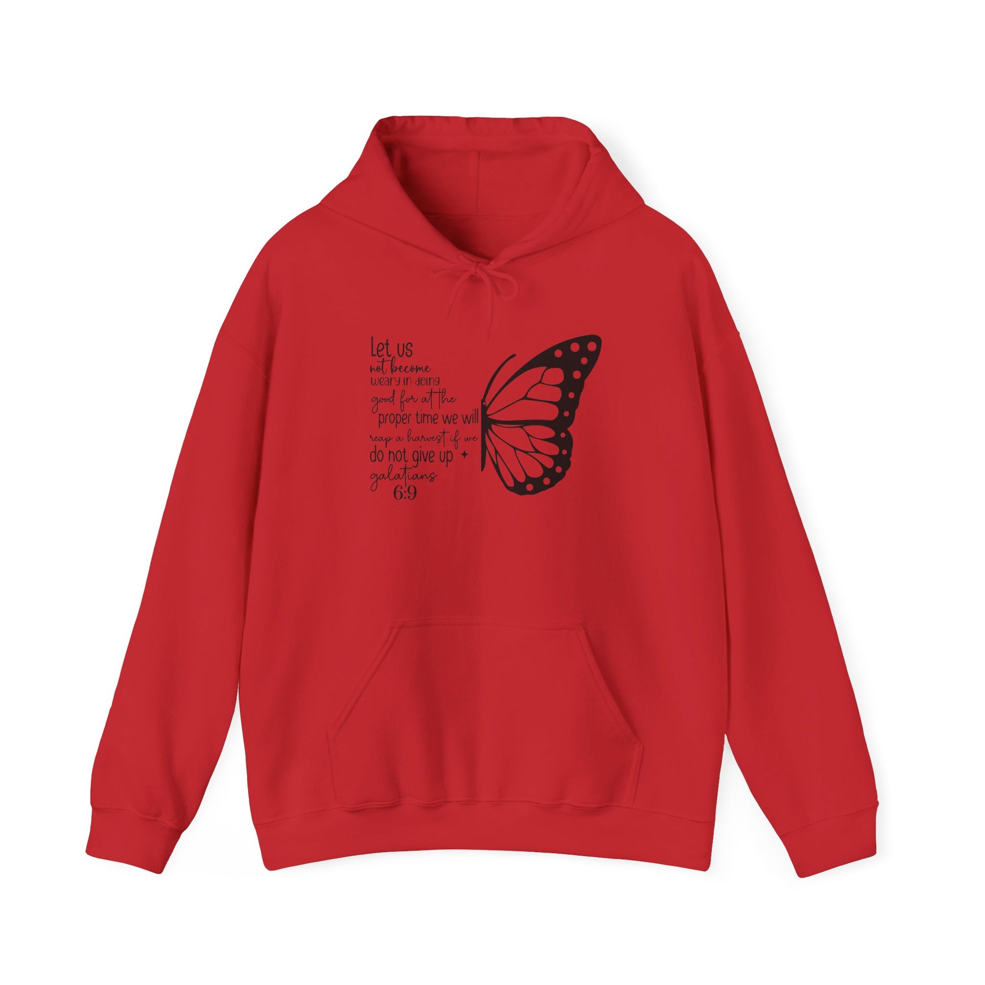 Red Galatians 6:9 Do Not Give Up butterfly hoodie, front view