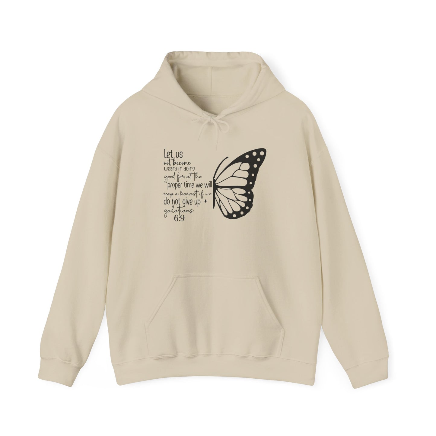 Sand Galatians 6:9 Do Not Give Up butterfly hoodie, front view