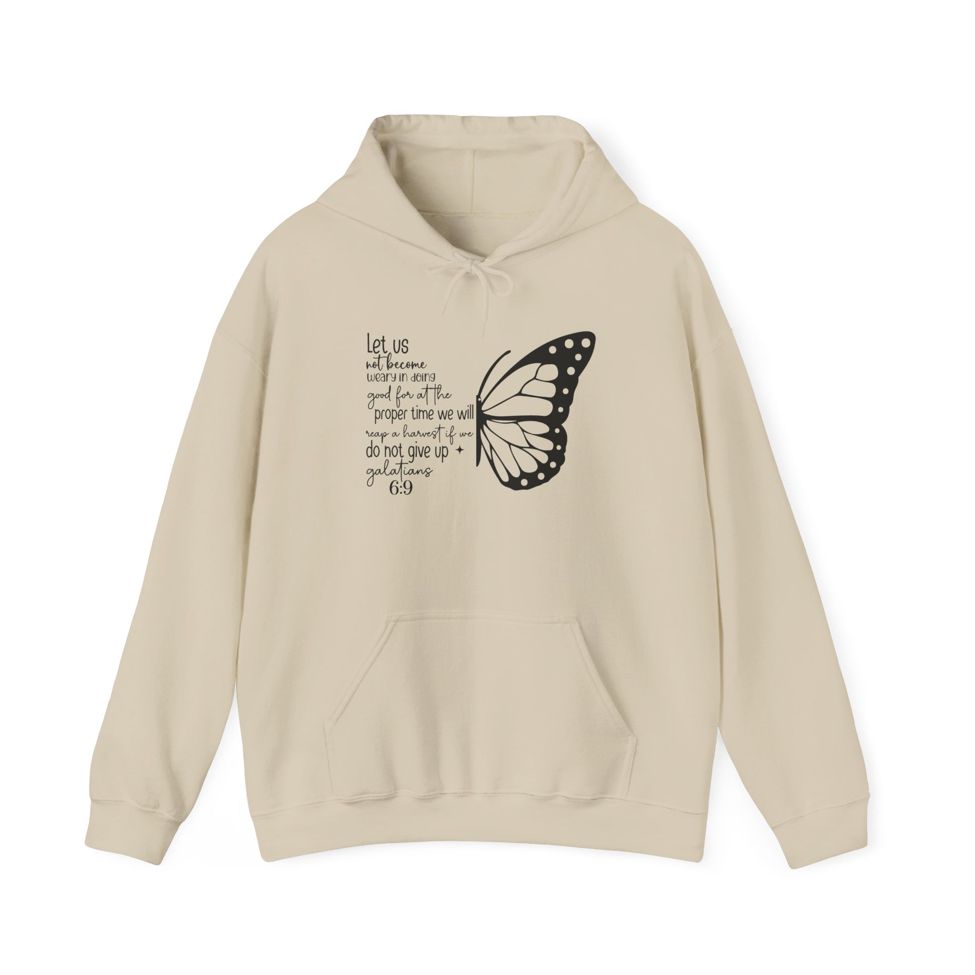 Sand Galatians 6:9 Do Not Give Up butterfly hoodie, front view