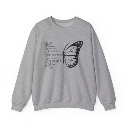 Sport Grey Galatians 6:9 Do Not Give Up butterfly sweatshirt, front view