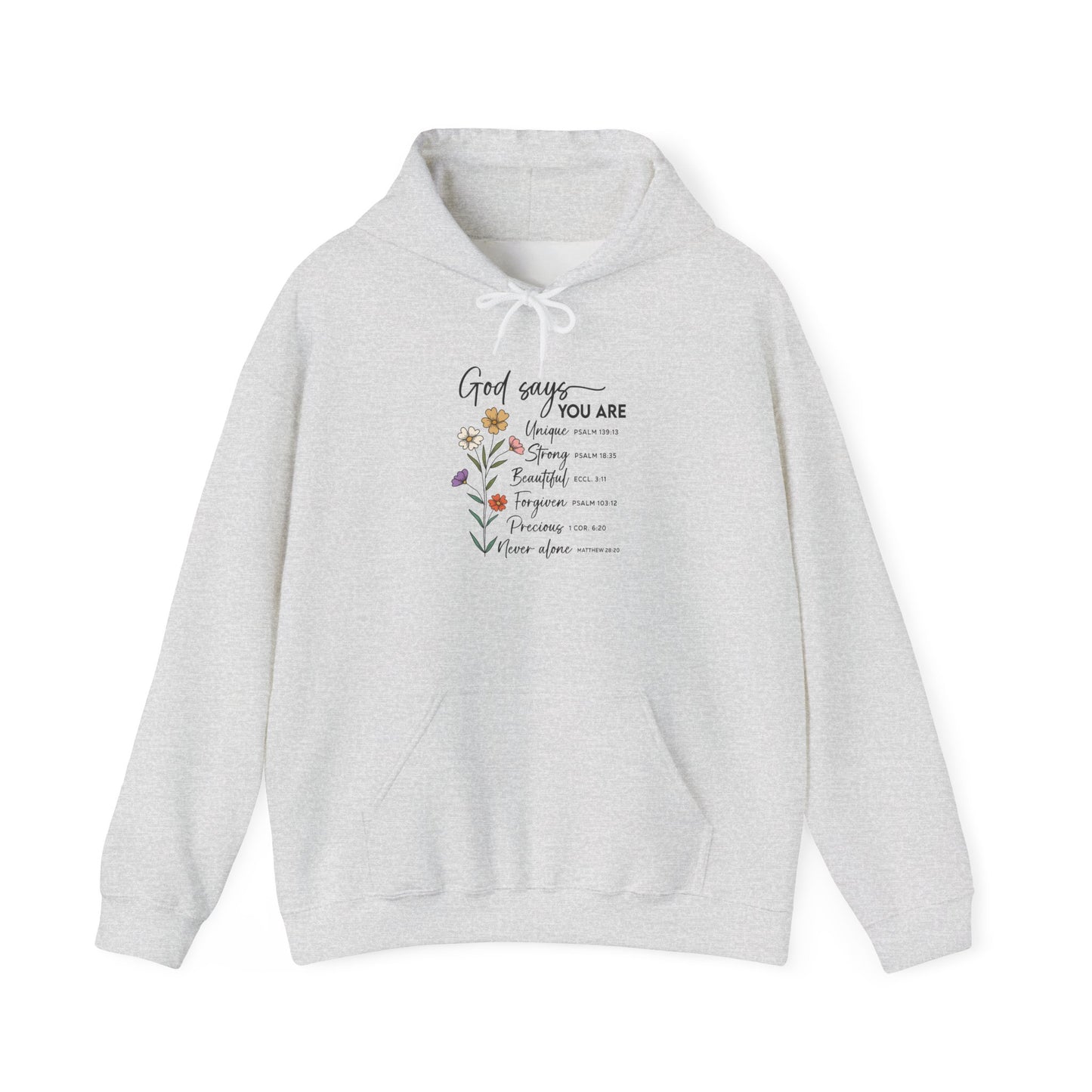 Ash God Says You Are wildflower hoodie, front view