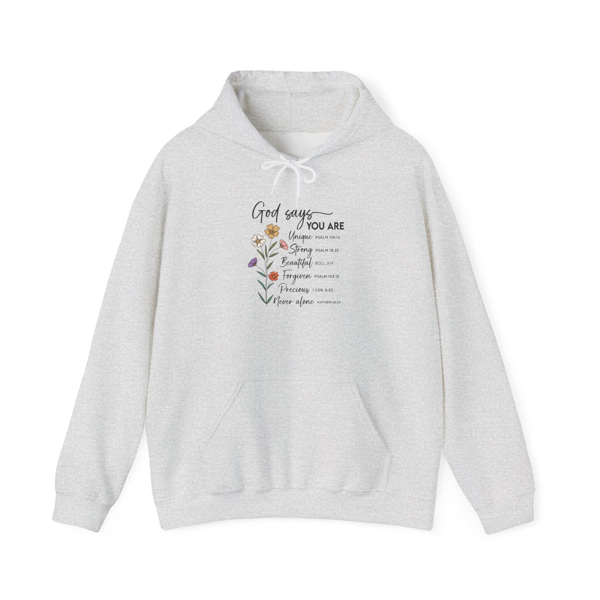 Ash God Says You Are wildflower hoodie, front view