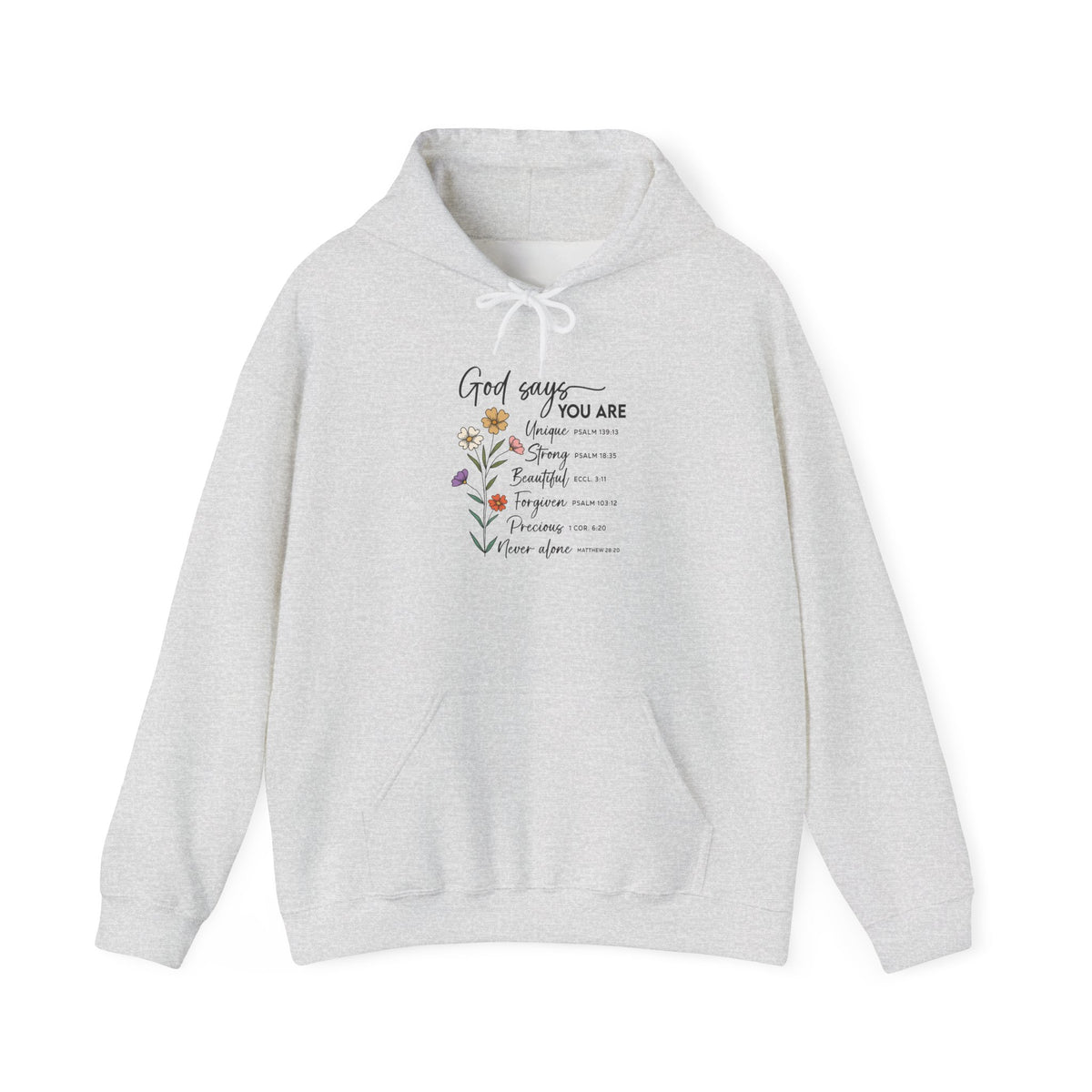 Ash God Says You Are wildflower hoodie, front view