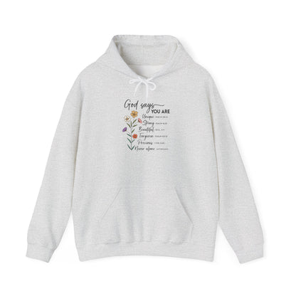 Ash God Says You Are wildflower hoodie, front view