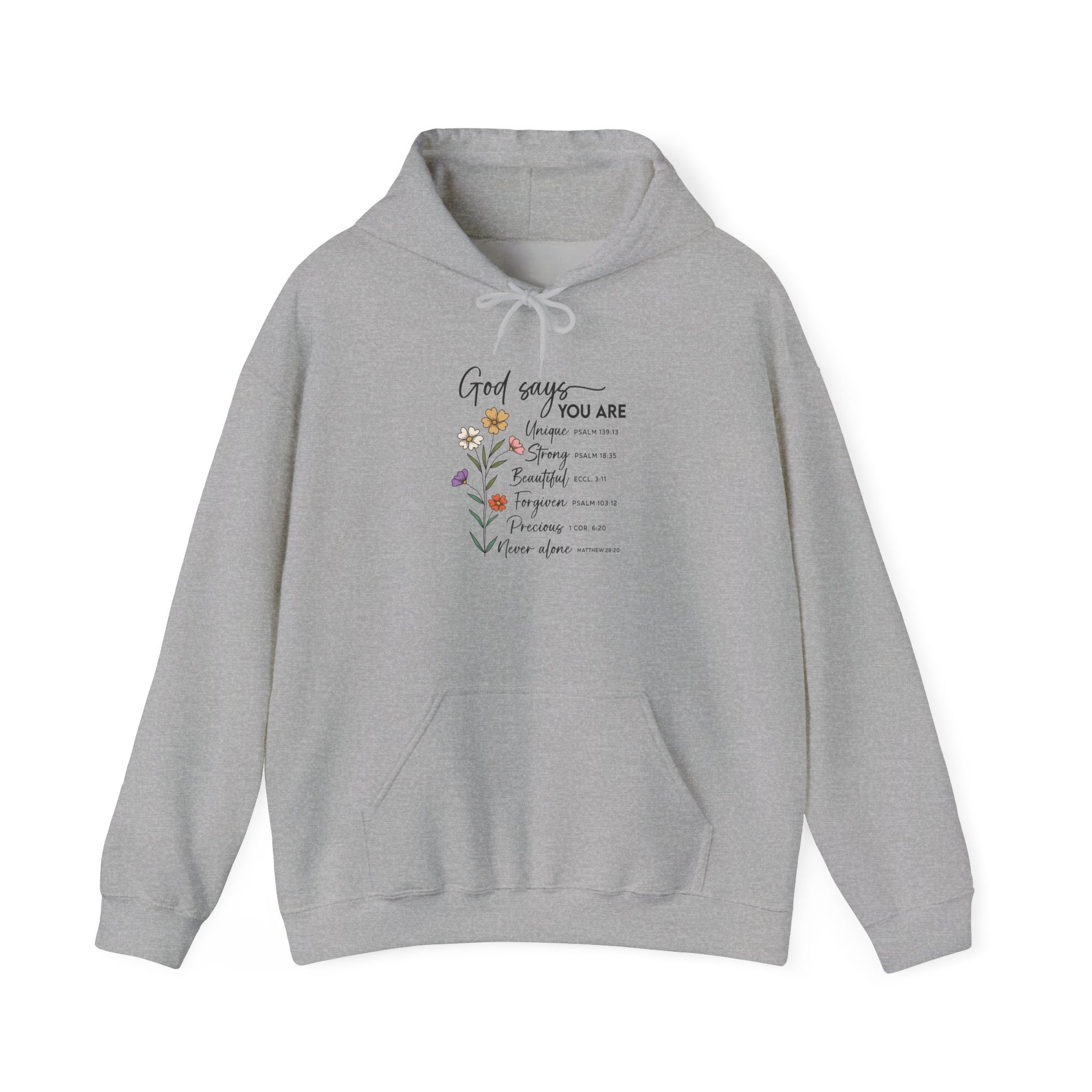 Sport Grey God Says You Are wildflower hoodie, front view