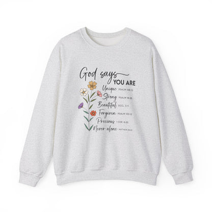 Ash God Says You Are wildflower sweatshirt, front view