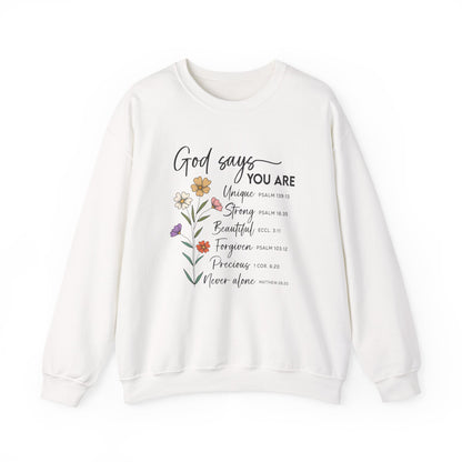 White God Says You Are wildflower sweatshirt, front view