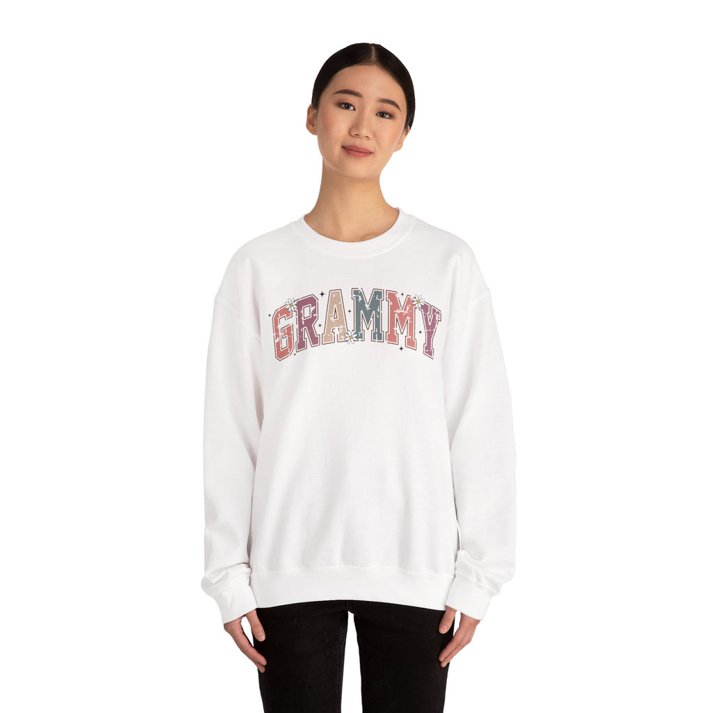Woman wearing the Grammy Retro Daisy Sweatshirt