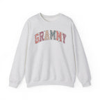 Ash grey Grammy retro daisy sweatshirt with varsity lettering and white daisies
