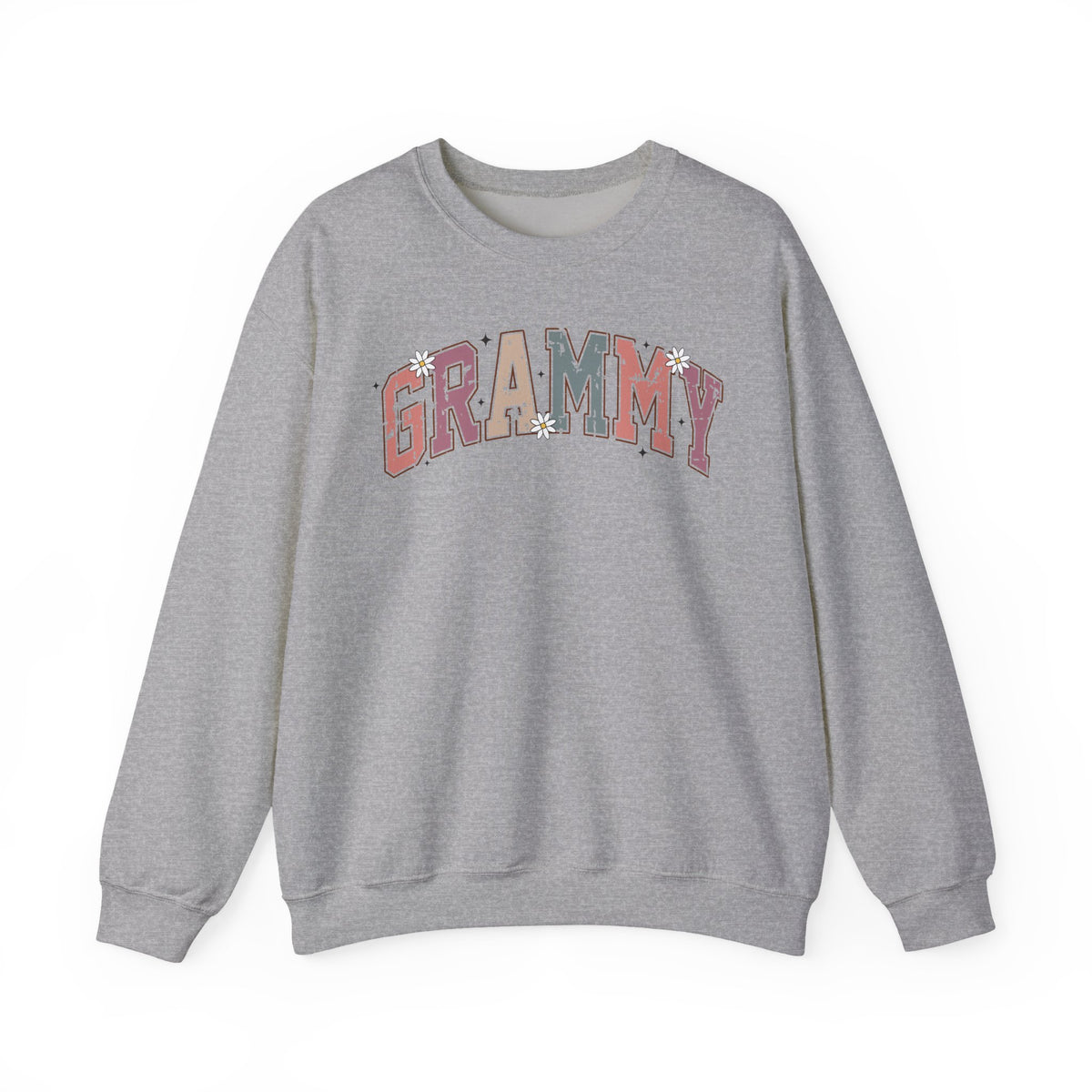 Sport grey Grammy retro daisy sweatshirt with varsity lettering and white daisies