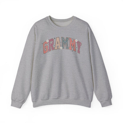 Sport grey Grammy retro daisy sweatshirt with varsity lettering and white daisies